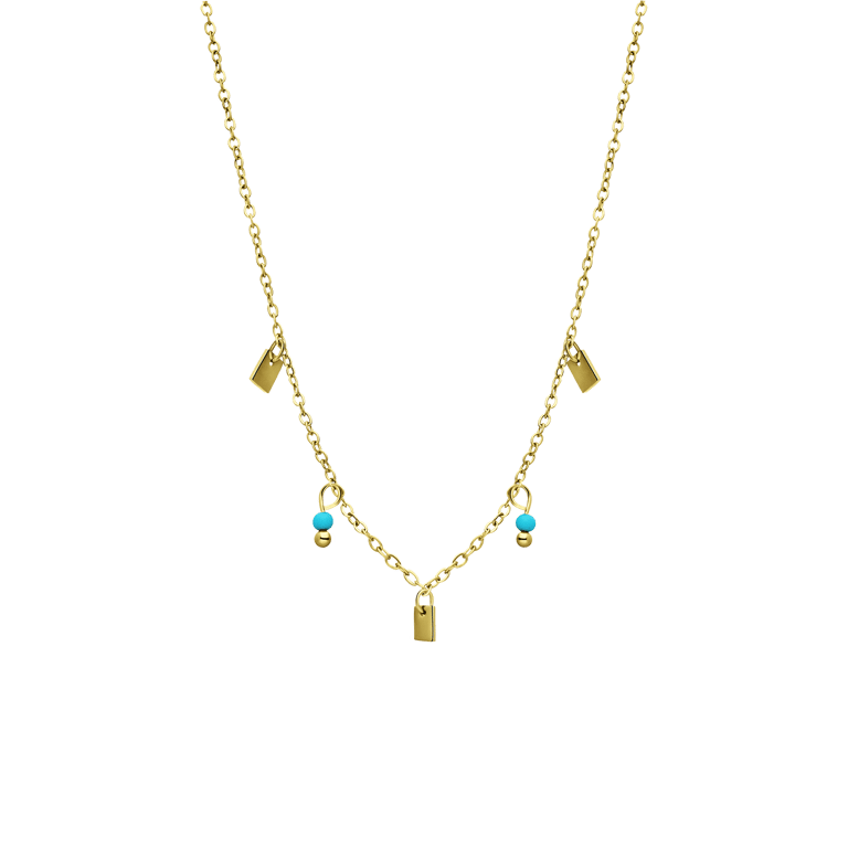 Stalen goldplated ketting met turquoise