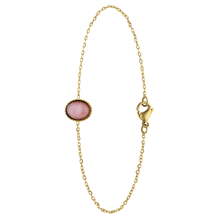 Stainless steel goldplated fantasiearmband met rozenkwarts voor dames