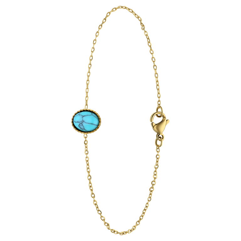 Stalen goldplated fantasiearmband met turquoise voor dames