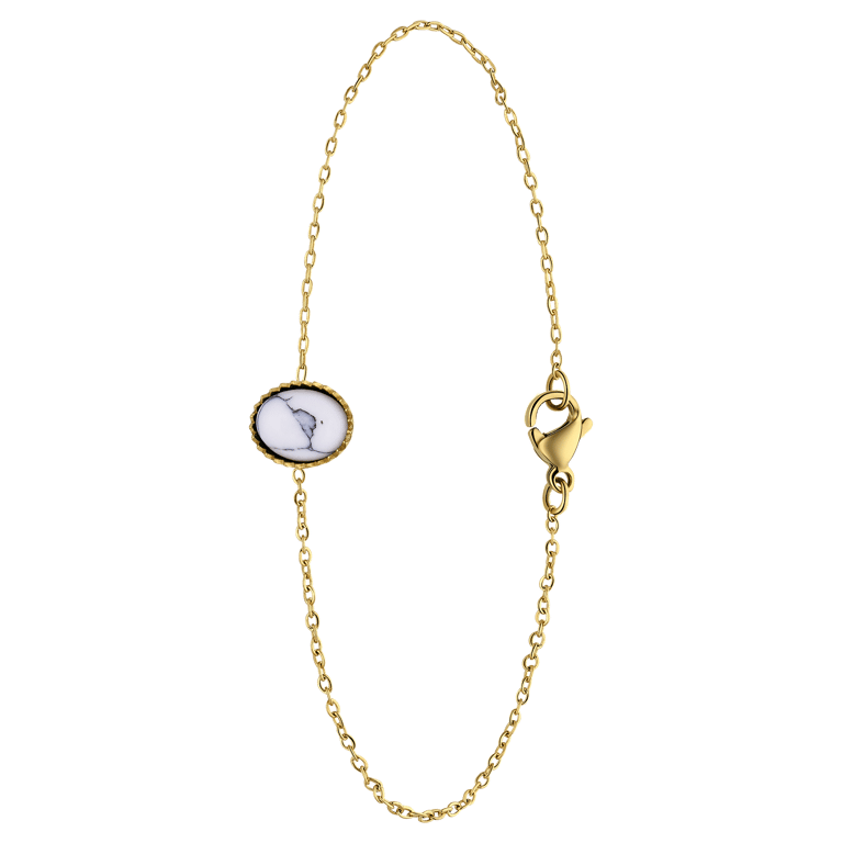 Stalen goldplated fantasiearmband met wit turquoise voor dames