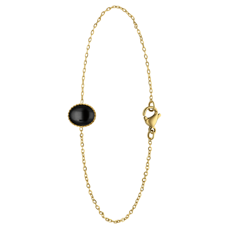 Stalen goldplated armband met zwart agaat