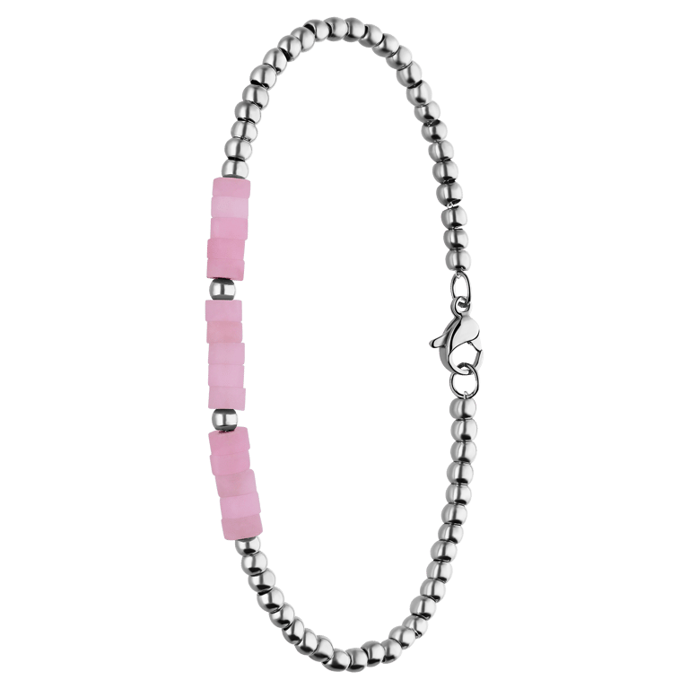 Stalen armband met rozekwarts