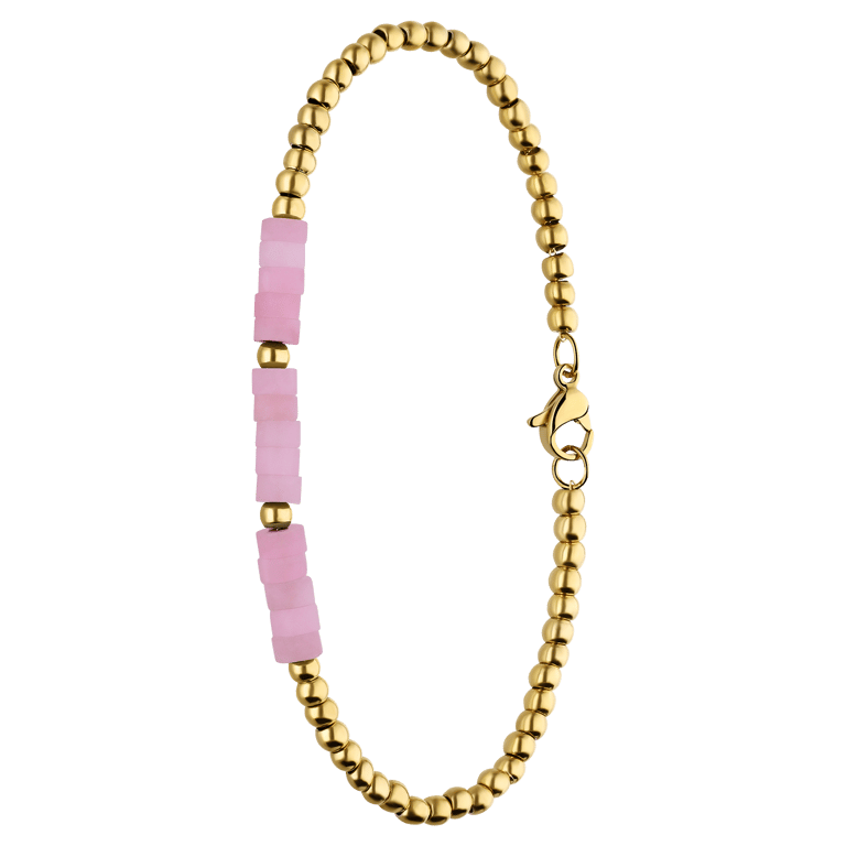 Stalen goldplated fantasiearmband met rozenkwarts voor dames