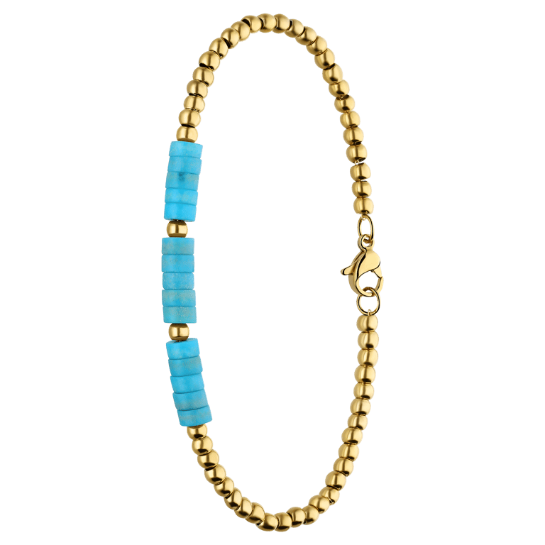 Stalen goldplated armband met turquoise