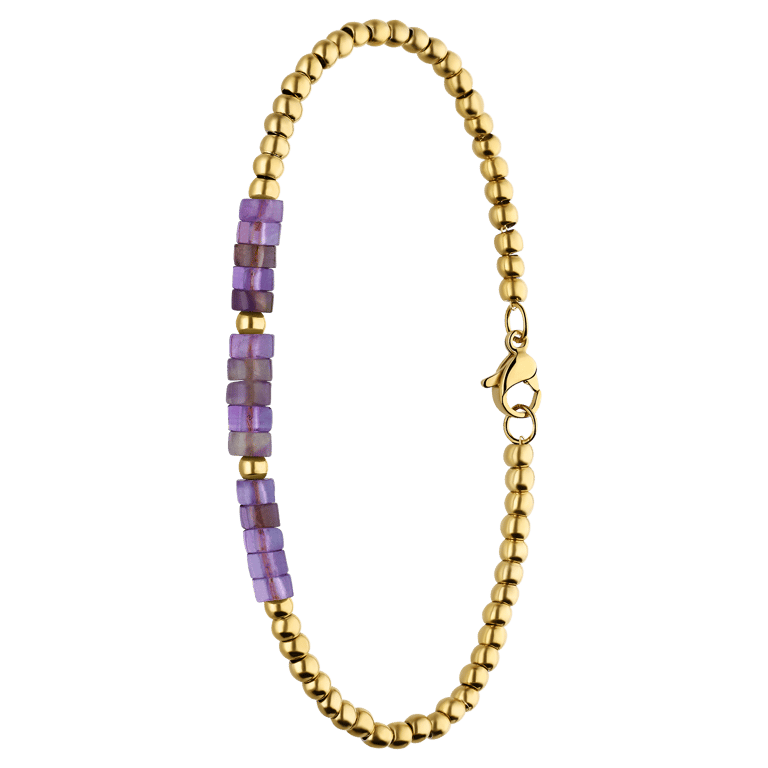 Stalen goldplated fantasiearmband met amethyst voor dames