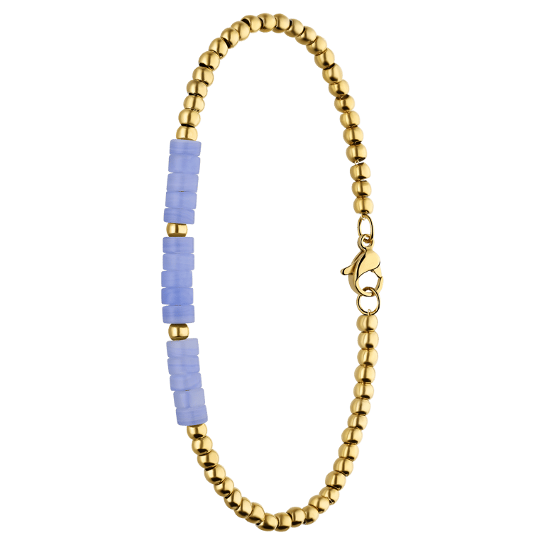 Stainless steel goldplated fantasiearmband met blue lace agaat voor dames