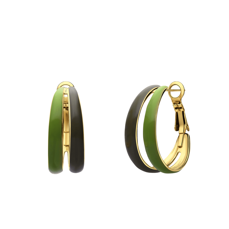 Stalen goldplated oorringen dubbel groen voor dames