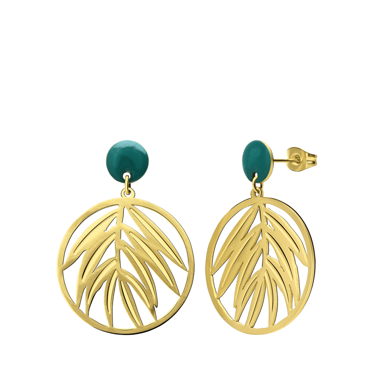 Stalen goldplated oorringen met blad groen voor dames