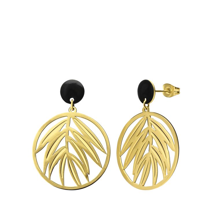 Stalen goldplated oorringen met blad zwart voor dames