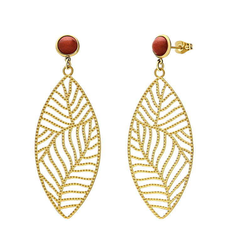 Stalen goldplated oorhangers blad voor dames
