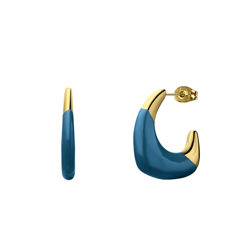 Stainless steel goldplated oorringen blauw voor dames