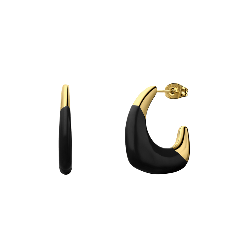 Stainless steel goldplated oorringen zwart voor dames