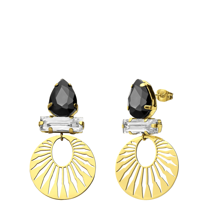 Stainless steel goldplated oorhangers bewerkt zwart voor dames