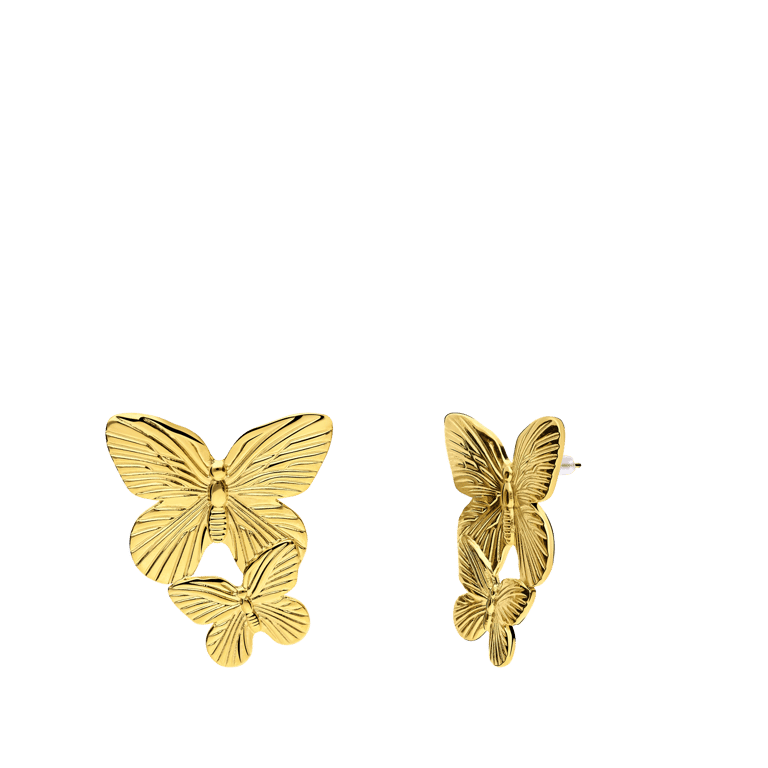 Stalen goldplated oorhangers vlinder voor dames