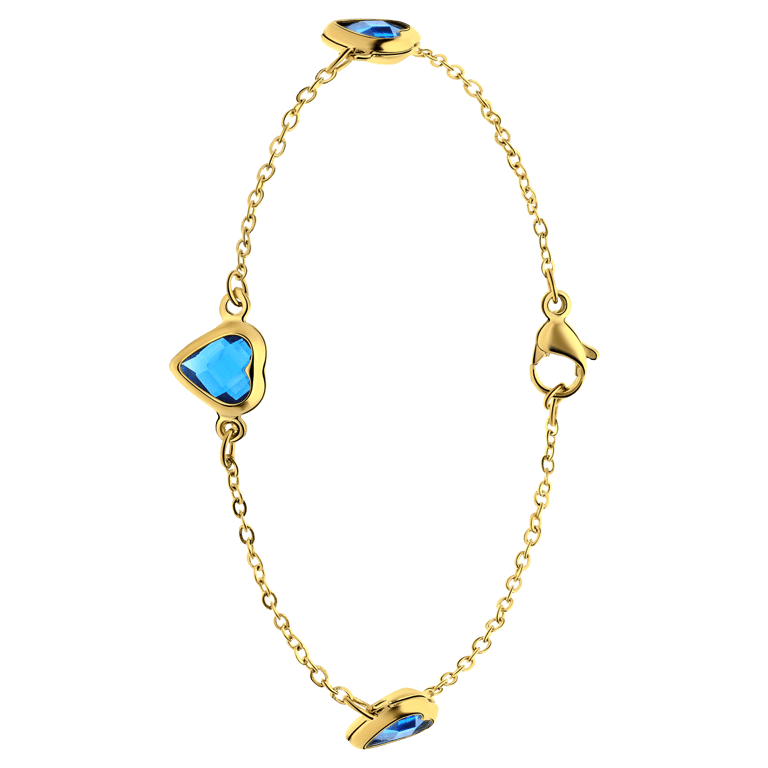 Stalen goldplated fantasiearmband met hanger hart blauw voor dames