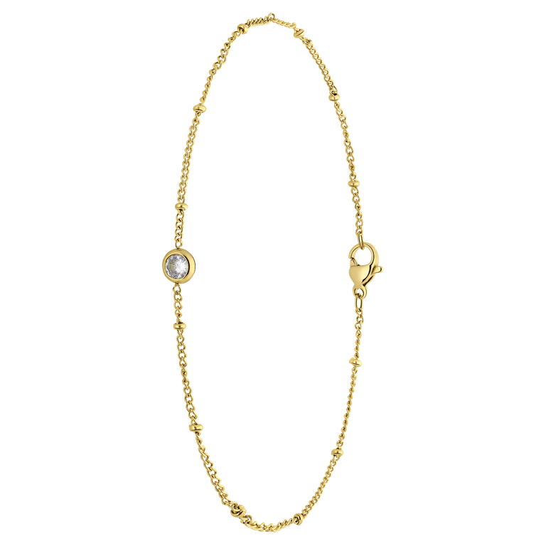 Stalen goldplated enkelbandje met zirkonia voor dames