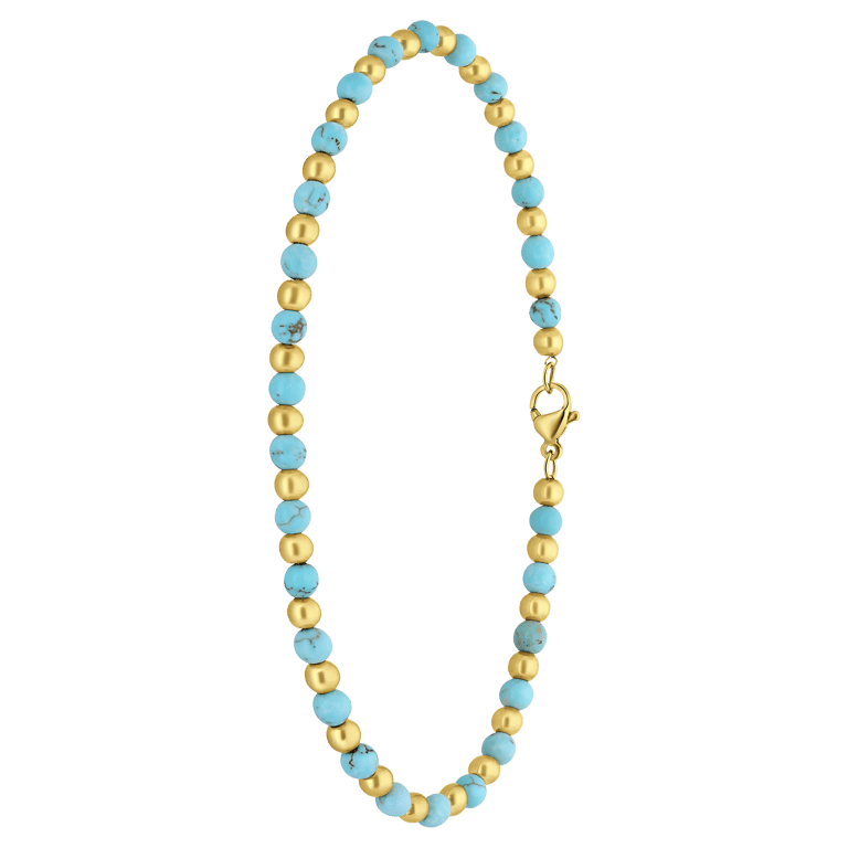 Stalen goldplated enkelbandje met turquoise voor dames