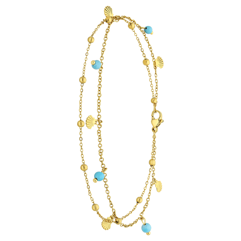 Stalen goldplated enkelbandje dubbel met natuursteen voor dames