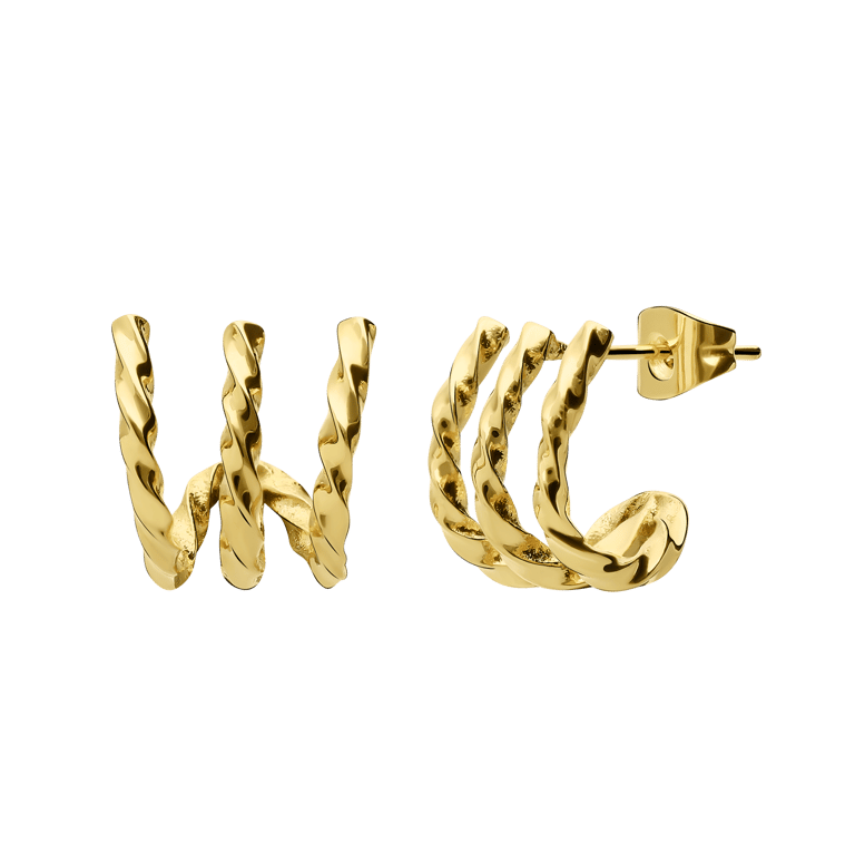Stainless steel goldplated dubbele oorbellen gedraaid voor dames
