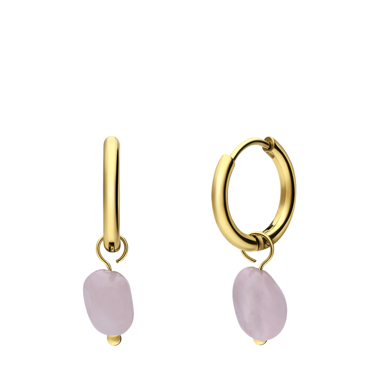 Stalen goldplated oorringen met rozenkwarts voor dames