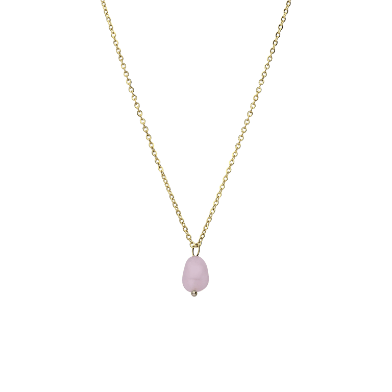 Stalen goldplated ketting met hanger met rozenkwarts voor dames