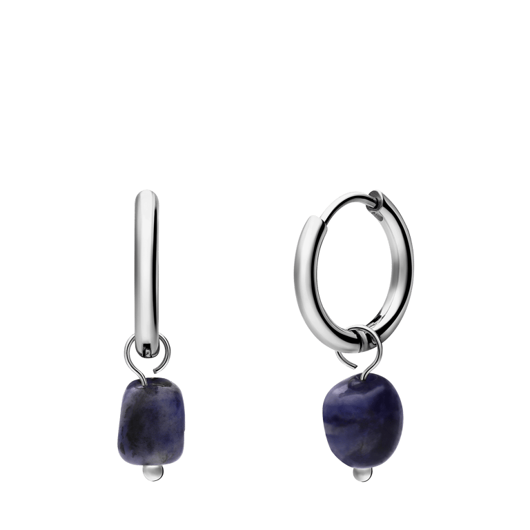 Stalen oorringen met lapis lazuli