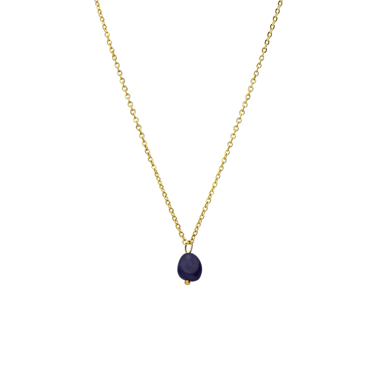 Stalen goldplated ketting met hanger met saffier voor dames
