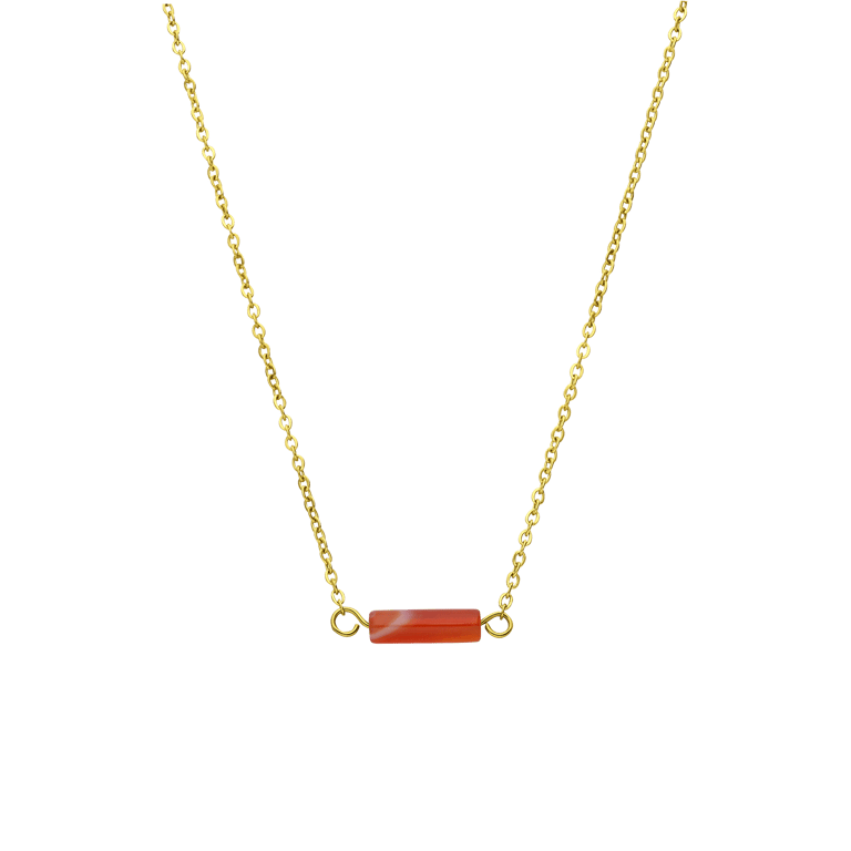 Stalen goldplated ketting met hanger met rode onyx voor dames