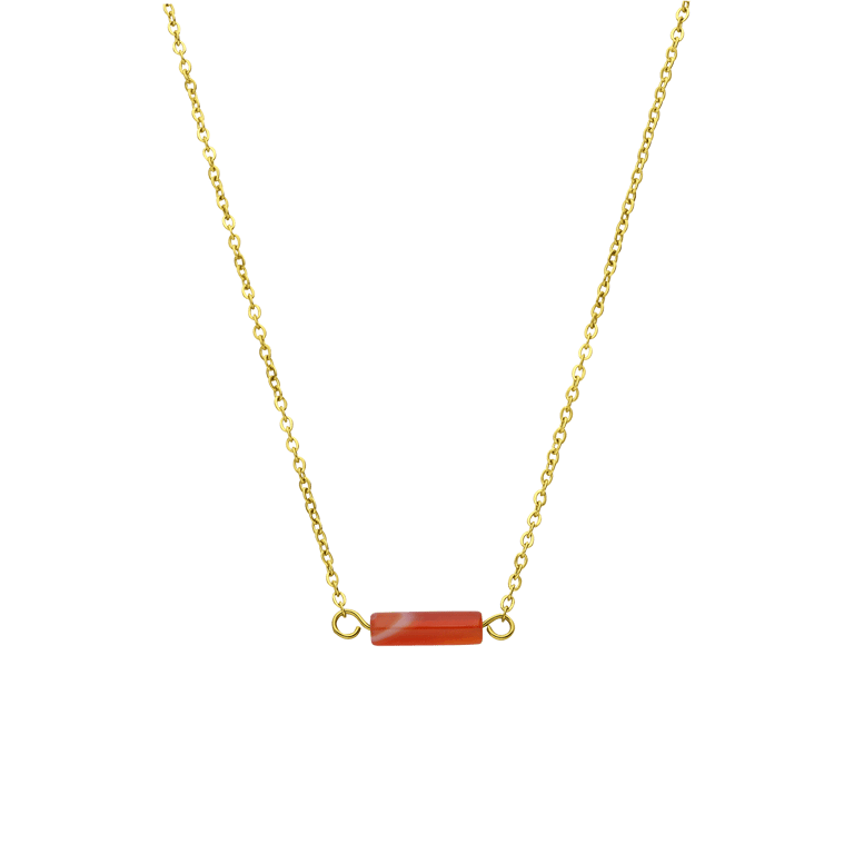 Stalen goldplated ketting met rode onyx