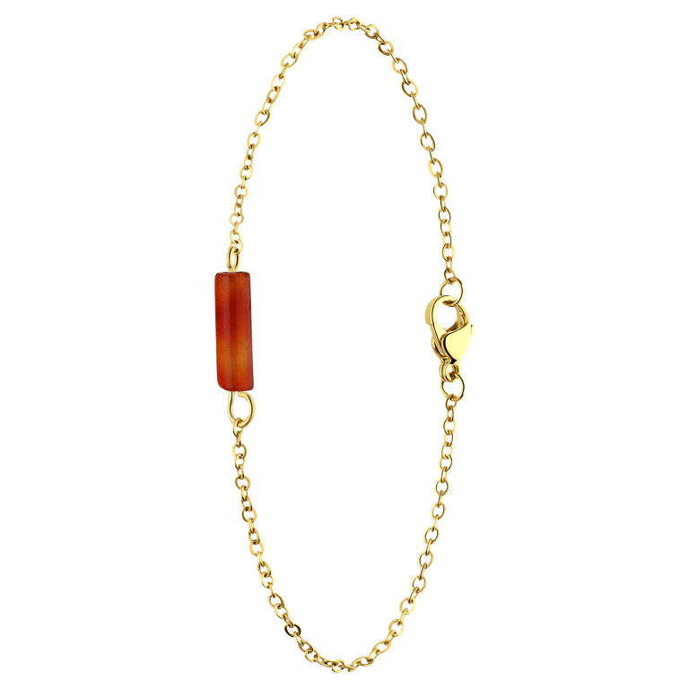Stalen goldplated fantasiearmband met rode onyx voor dames