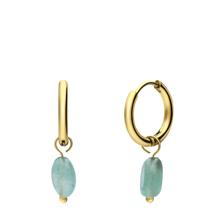 Stalen goldplated oorringen met groene aventurijn