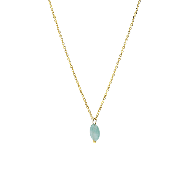 Stalen goldplated ketting met hanger met groene aventurijn voor dames