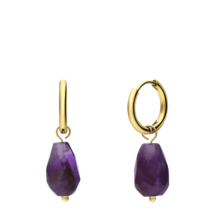 Stalen goldplated oorringen met amethyst