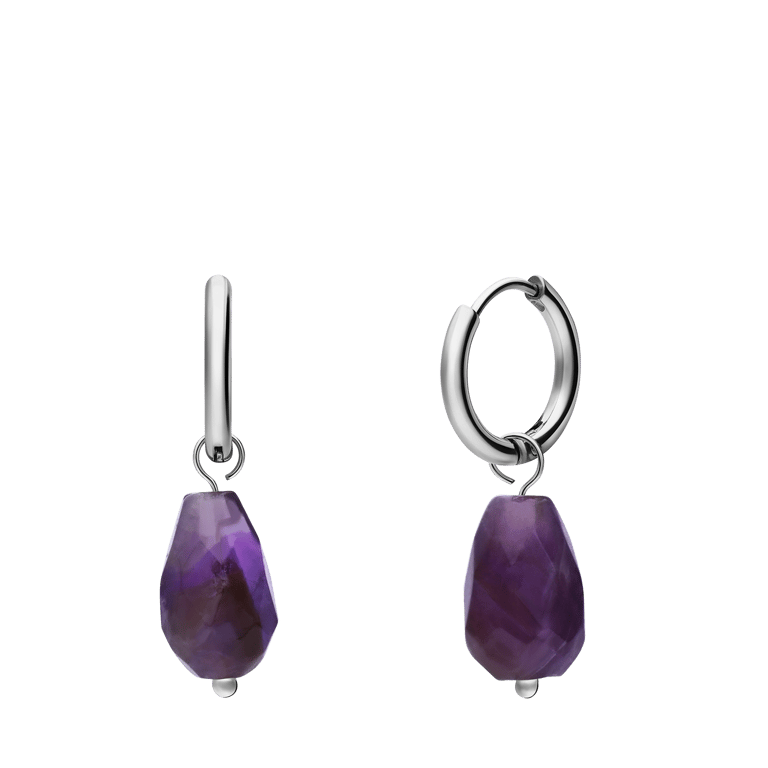 Stalen oorringen met amethyst