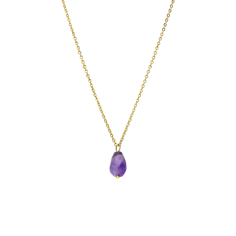 Halskette aus Edelstahl, vergoldet, mit Amethyst