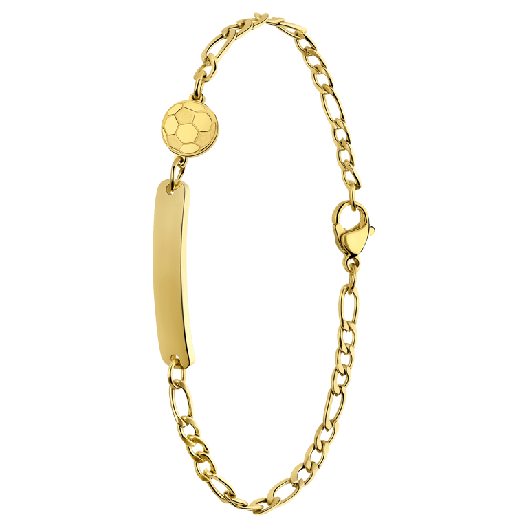 Stainless steel goldplated kinderplaatarmband voetbal