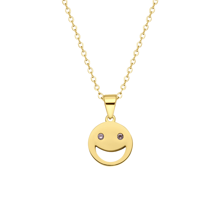 Halskette aus Edelstahl, vergoldet, Smiley mit rosa Zirkonia