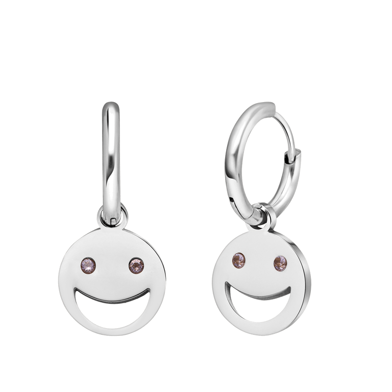 Ohrringe aus Edelstahl, Smiley, mit rosa Zirkonia