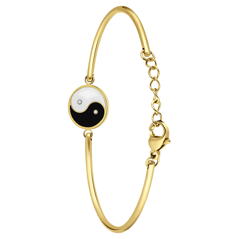 Stalen goldplated armband met ying yang