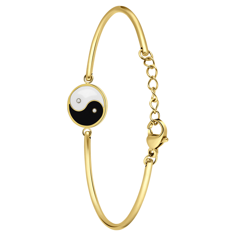 Stalen goldplated bangle ying yang met emaille voor dames