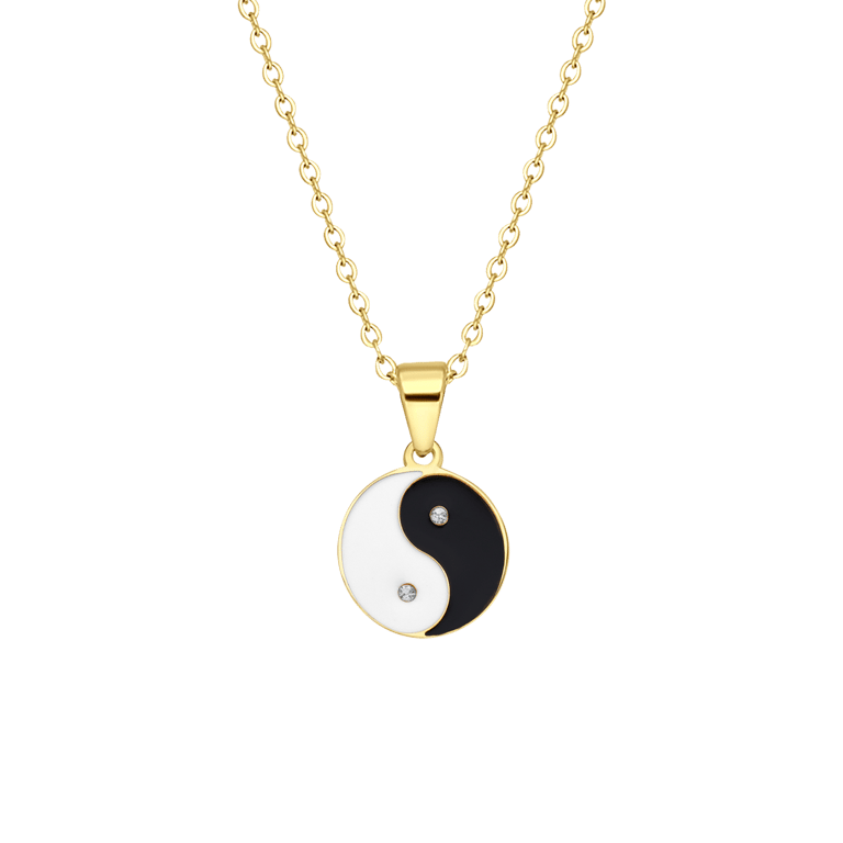 Stalen goldplated kinderketting met hanger met zirkonia