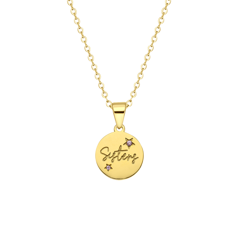 Stalen goldplated ketting met hanger met zirkonia voor dames