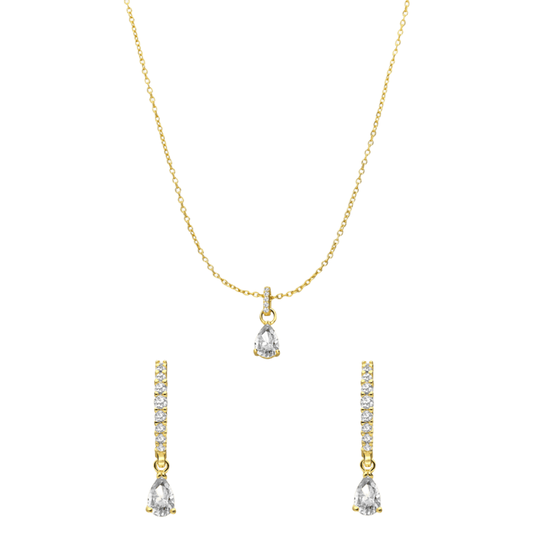 Zilveren goldplated sieradenset met zirkonia voor dames