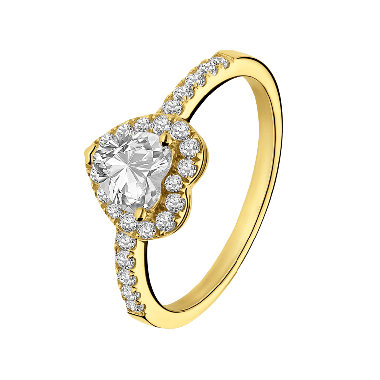 Zilveren goldplated ring hart met zirkonia voor dames