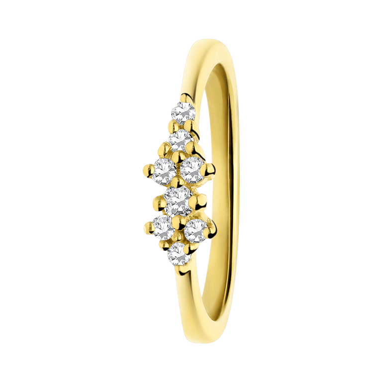 Zilveren goldplated ring asymetrisch zirkonia