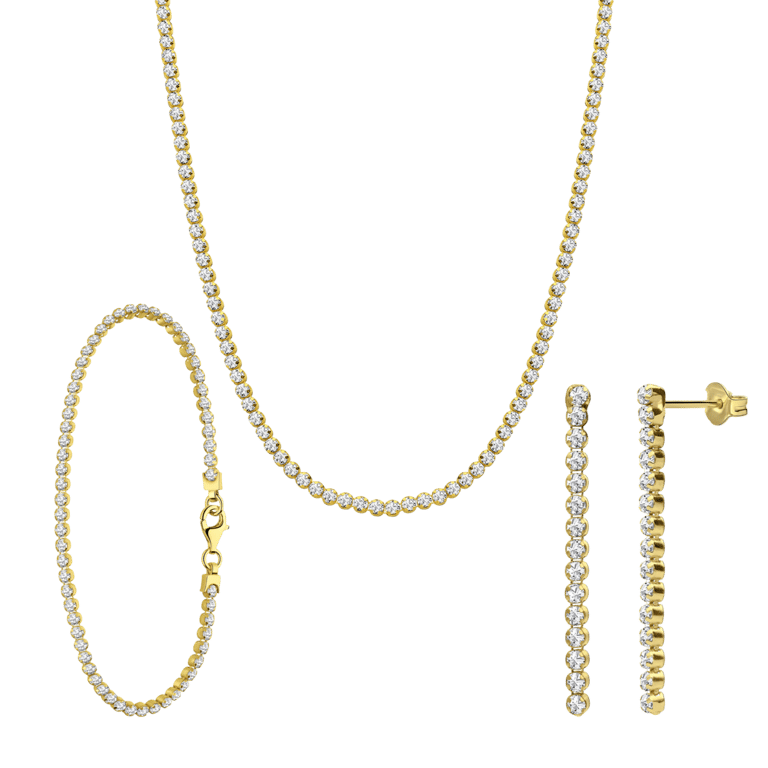 Zilveren goldplated sieradenset met zirkonia voor dames