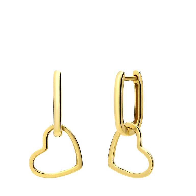 Zilveren goldplated oorringen met hangend hartje