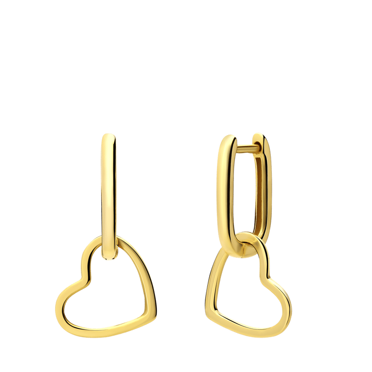 Zilveren goldplated oorringen met hanger hart voor dames