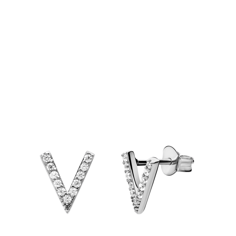Zilveren oorknopppen met zirkonia V-vorm