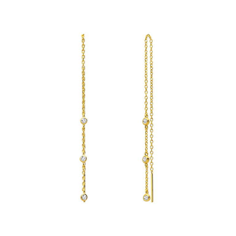 Zilveren goldplated doortrek oorbellen met zirkonia voor dames